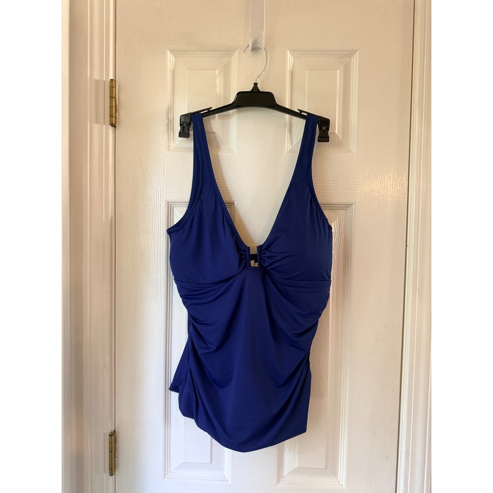 Lauren Ralph Lauren Royal Blue Ruched V-Neck Tankini Top Gold Hardware Size 14